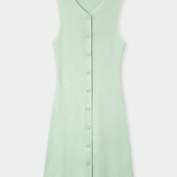 Mint Green Casual Women's knit button  detailed Pullover mini dress - Picture 10 of 11